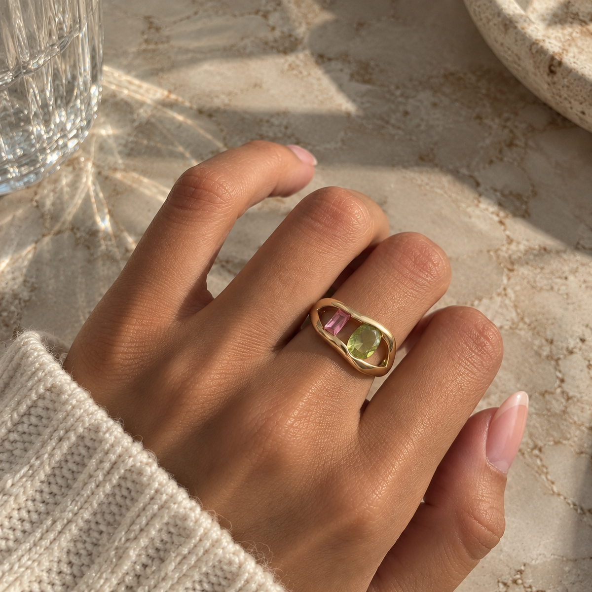 Bague Rose poudré et Menthe