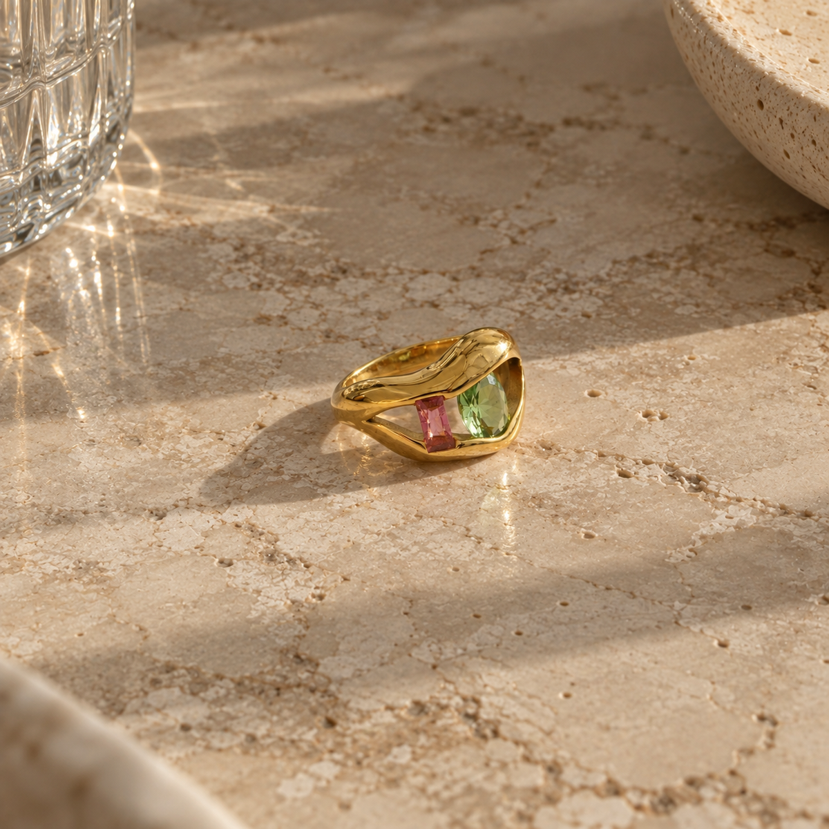 Bague Rose poudré et Menthe
